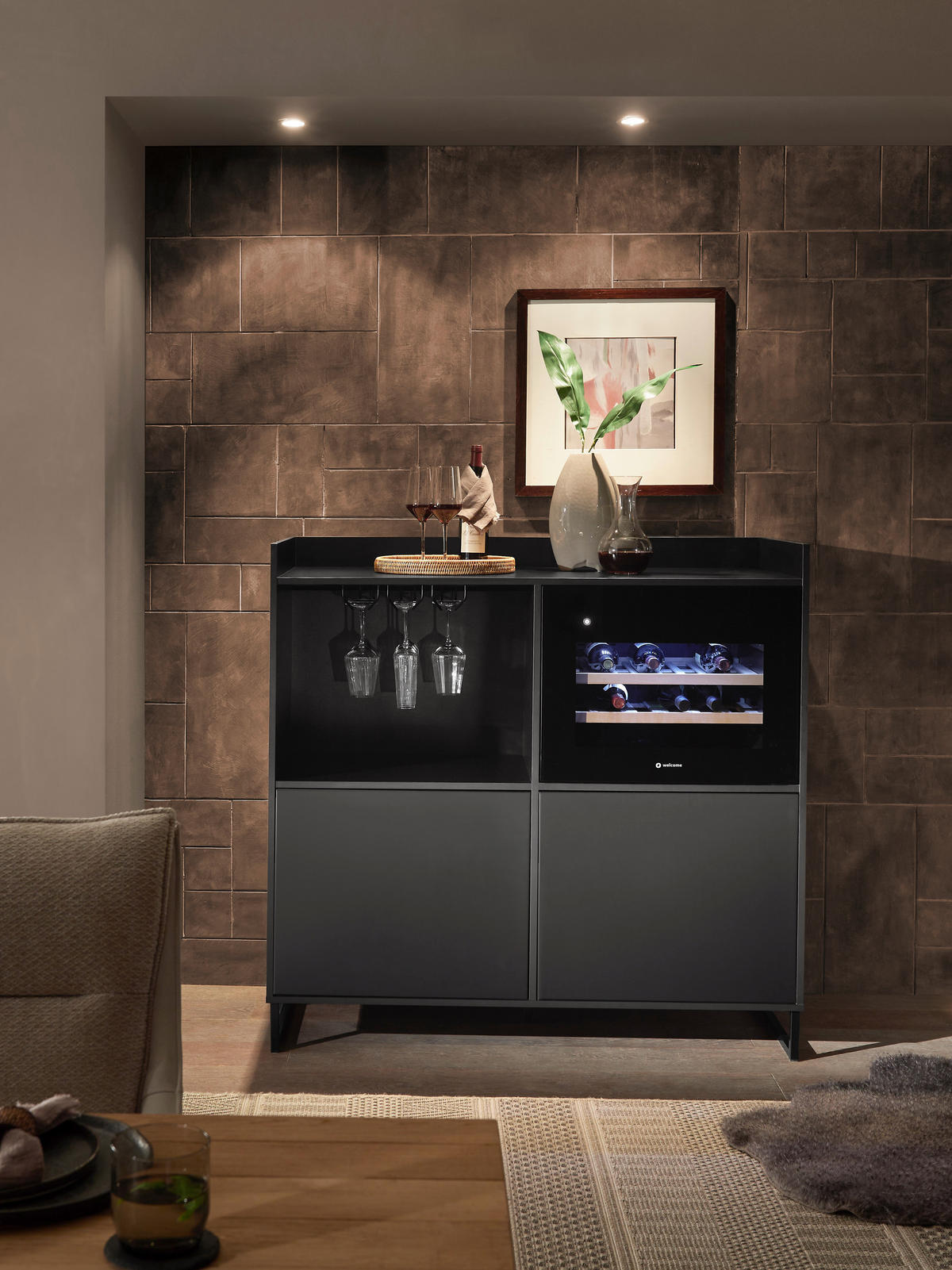 SIDEBOARD Mosel Weinschrank 125/120/58 cm  - Schwarz, KONVENTIONELL, Holzwerkstoff/Metall (125/120/58cm) - Carryhome