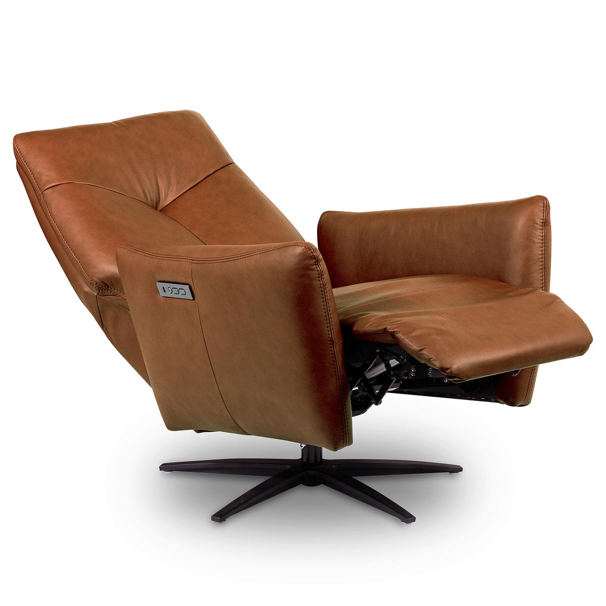 RELAXSESSEL Leder Cognac  - Cognac/Schwarz, Design, Leder/Metall (76/107/88cm) - Livetastic