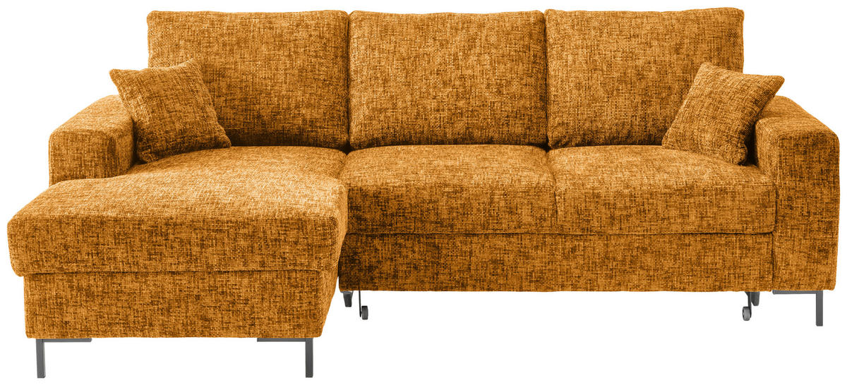 ECKSCHLAFSOFA  mit Rücken echt Struktur Goldfarben  - Goldfarben/Schwarz, KONVENTIONELL, Textil/Metall (143/237cm) - Livetastic