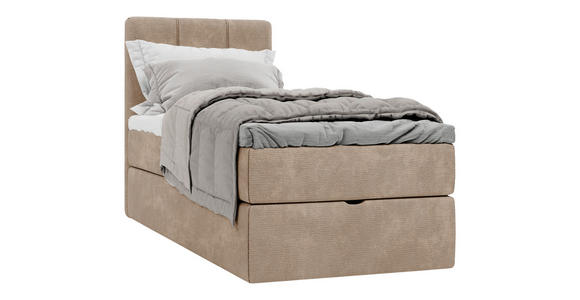 BOXBETT 90/200 cm,  in Braun, Matratze, gepolstertes Kopfteil, Bettkasten, Topper, H3 = fest  - Schwarz/Braun, Design, Holzwerkstoff/Kunststoff (90/200cm) - Esposa