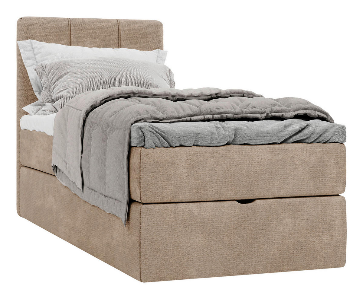 BOXBETT 70/200 cm,  in Braun, Matratze, gepolstertes Kopfteil, Bettkasten, Topper, H3 = fest  - Schwarz/Braun, Design, Holzwerkstoff/Kunststoff (70/200cm) - Esposa
