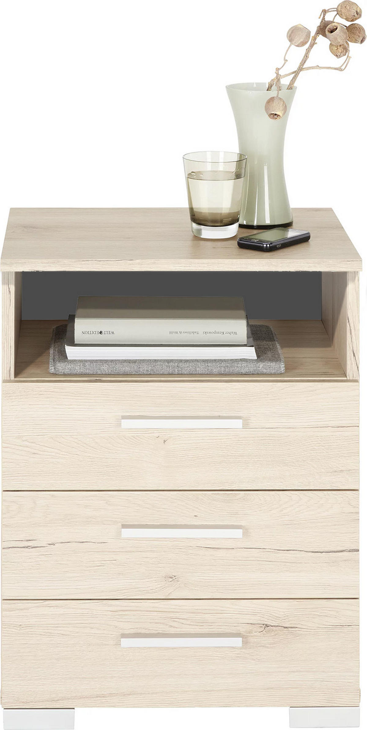 NOČNÝ STOLÍK, farba duba, 45/62/35 cm - farba duba/hliníková, Design, kompozitné drevo/plast (45/62/35cm) - Carryhome
