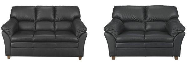 SITZGARNITUR in Echtleder Schwarz  - Eichefarben/Schwarz, Modern, Leder/Holz - Livetastic