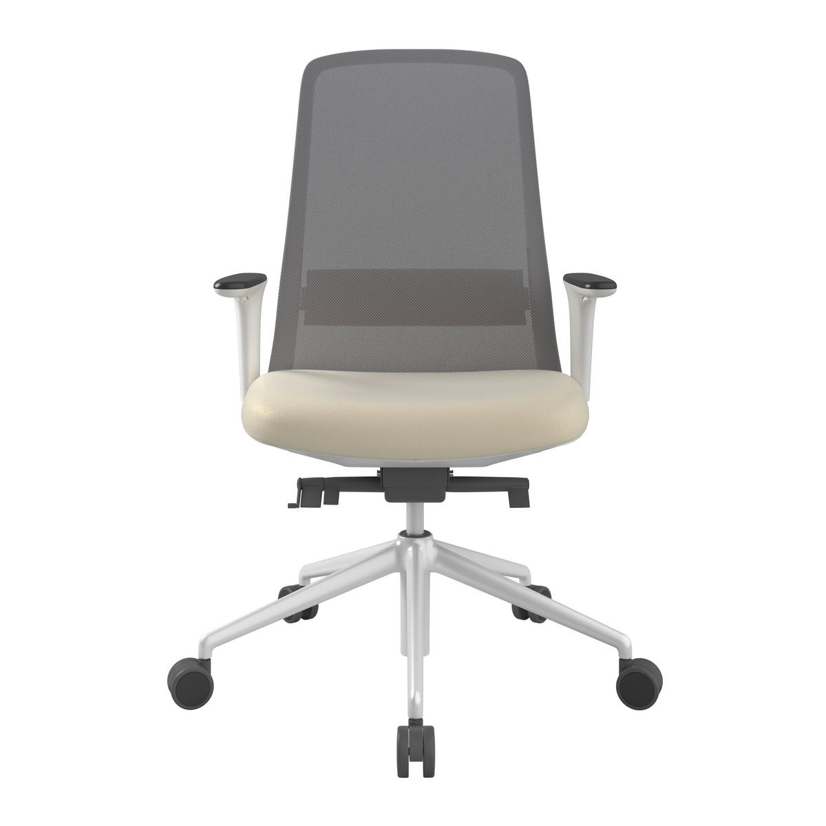 DREHSTUHL Grau, Weiß, Beige  - Beige/Weiß, MODERN, Leder/Kunststoff (70/103-115/70cm)