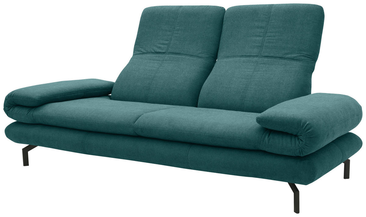 ZWEISITZER-SOFA mit Funktionen in Webstoff Petrol  - Petrol/Schwarz, Design, Textil/Metall (204 (264)/83 (110)/98cm) - LOOKS by W.Joop