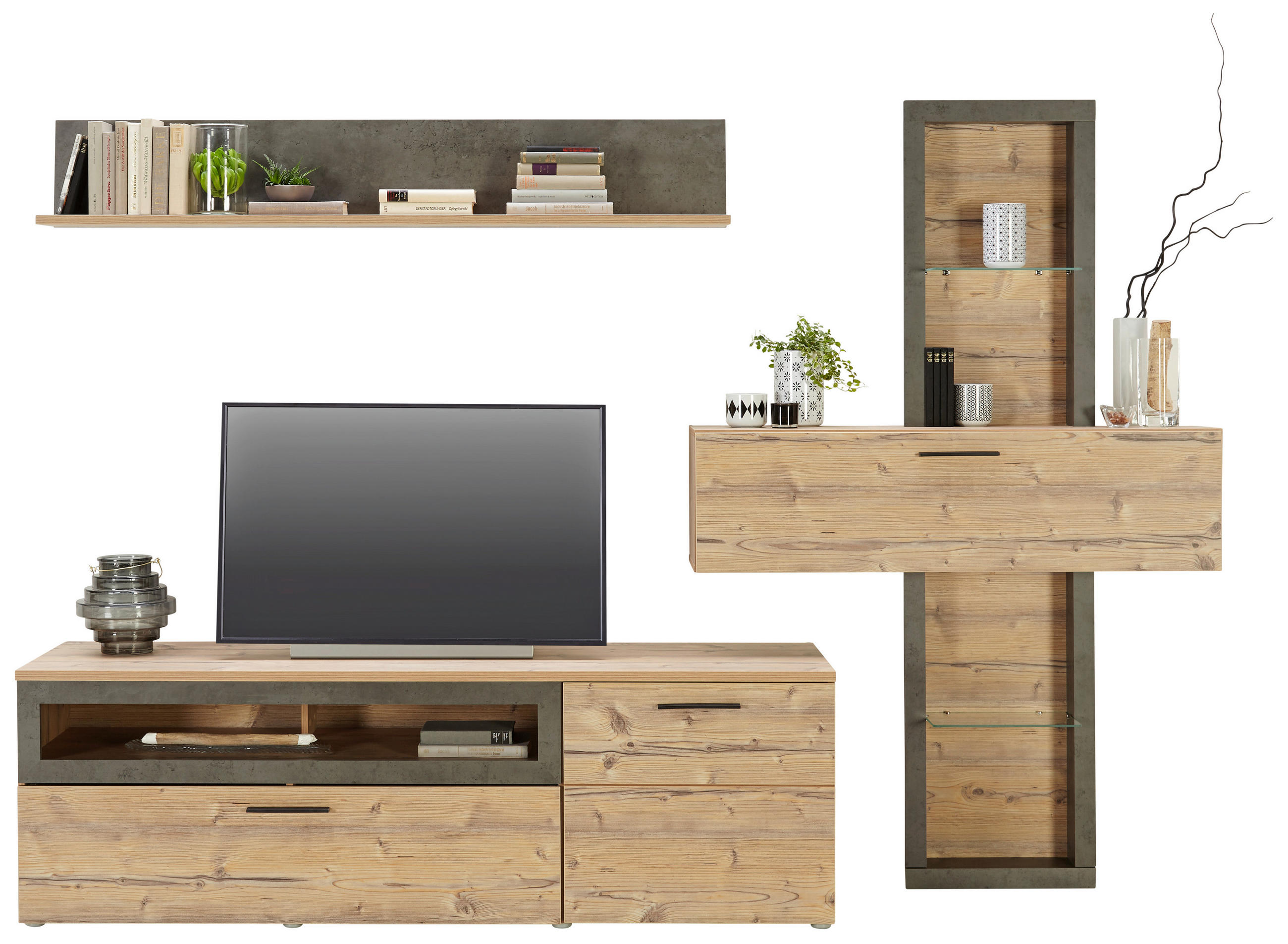 Wohnwand in Fichtefarben, Dunkelgrau