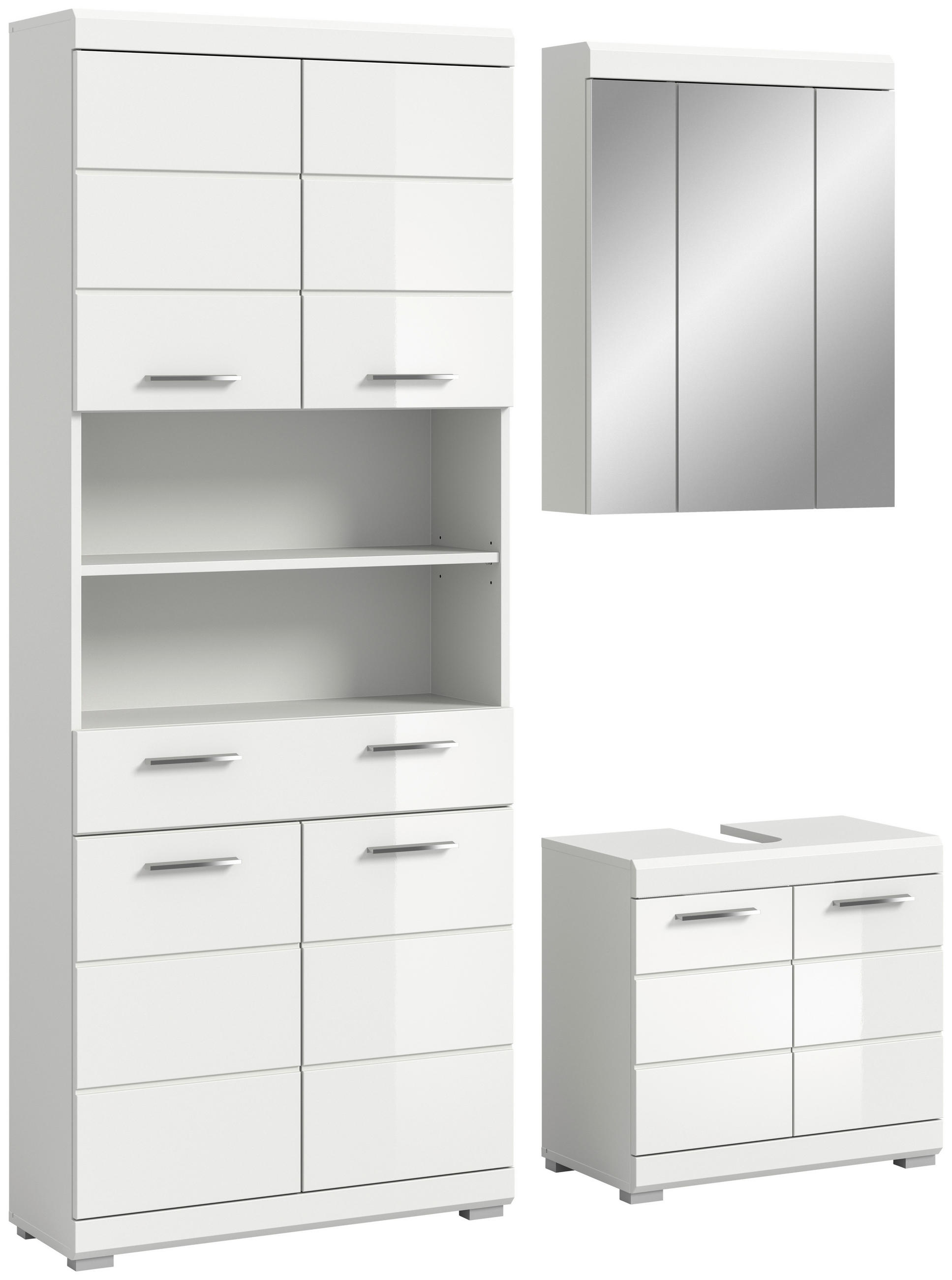 BADEZIMMER 3-teilig  in  - Weiß Hochglanz/Silberfarben, MODERN, Holzwerkstoff/Kunststoff (134cm) - MID.YOU