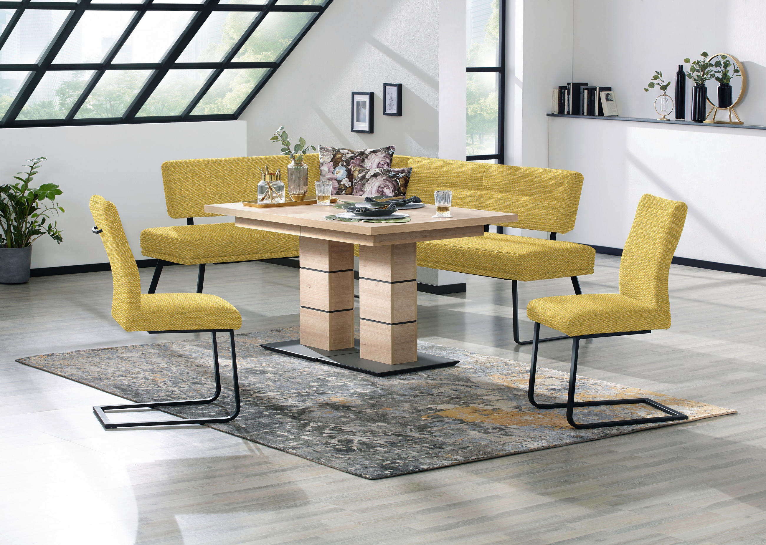 SCHWINGSTUHL  in Stahl Chenille  - Gelb/Schwarz, Design, Textil/Metall (47/93/58cm) - Dieter Knoll