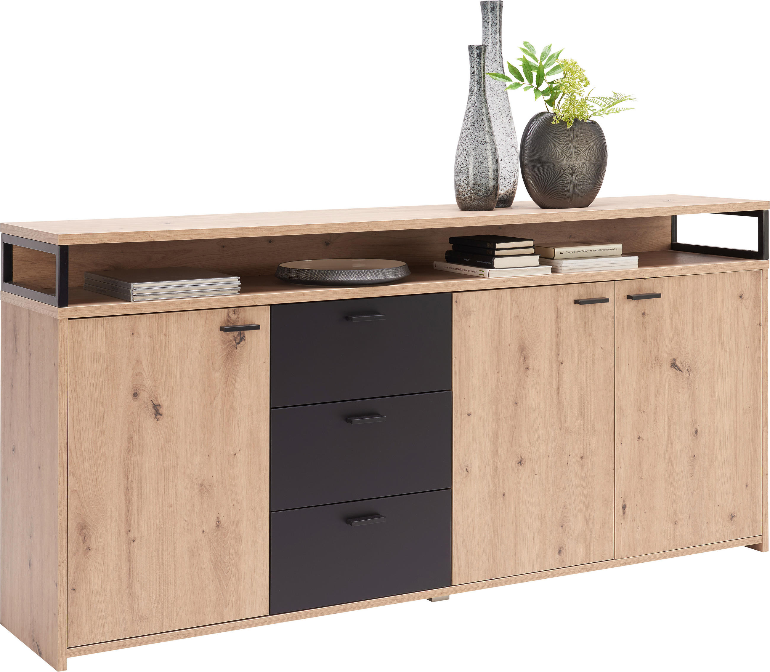 SIDEBOARD  in 177,5/88/38 cm  - Eichefarben/Schwarz, KONVENTIONELL, Holzwerkstoff/Kunststoff (177,5/88/38cm) - Xora