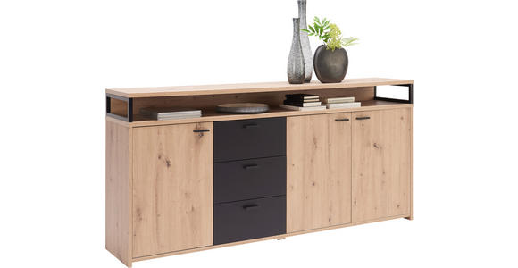 SIDEBOARD Schwarz, Eichefarben Einlegeböden  - Eichefarben/Schwarz, KONVENTIONELL, Holzwerkstoff/Kunststoff (177,5/88/38cm) - Xora