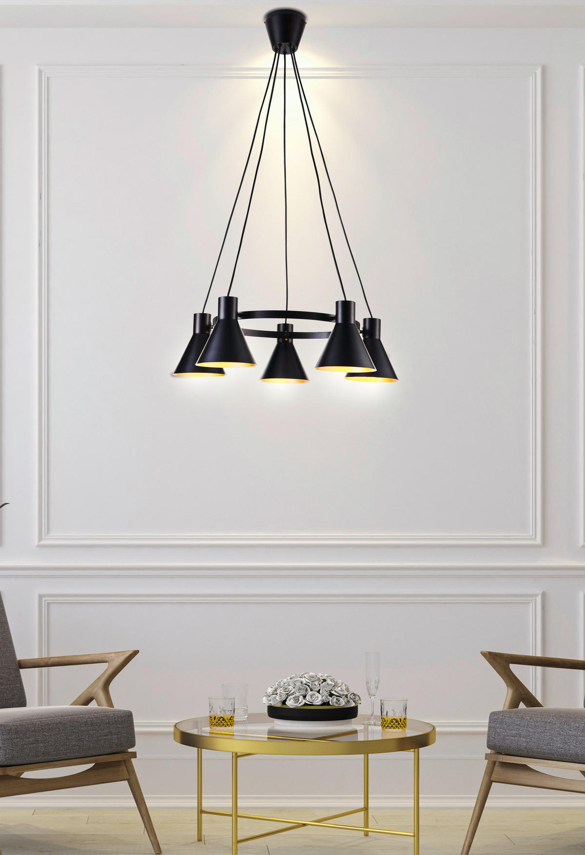 PENDELLEUCHTE More 65/65/100 cm   - Goldfarben/Schwarz, Design, Metall (65/65/100cm)