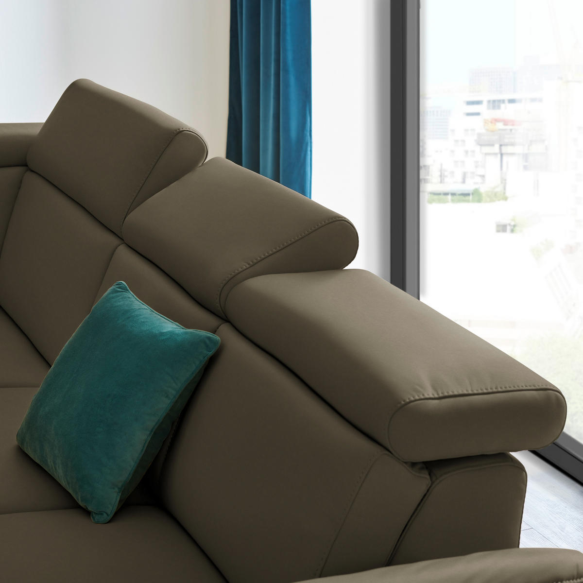 ECKSOFA in Echtleder Olivgrün  - Schwarz/Olivgrün, Design, Leder/Metall (239/285cm) - Cantus