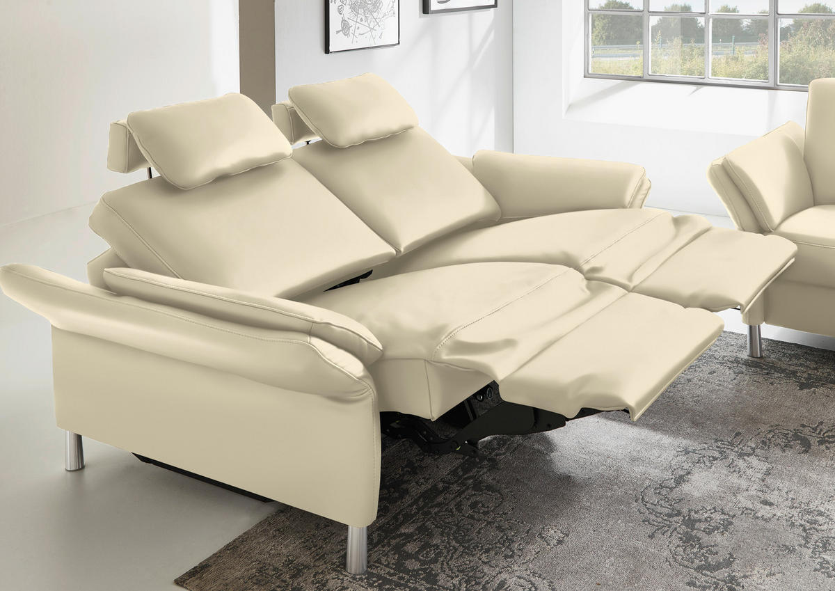 3-SITZER-SOFA in Echtleder Ecru  - Ecru/Alufarben, Design, Leder/Metall (190/82/99cm) - Dieter Knoll