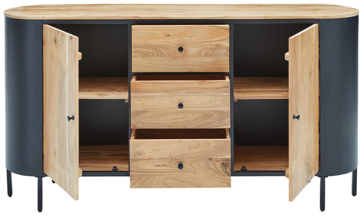 COMODĂ CU UșI 170/90/40 cm  - negru/culoare lemn acacia, Trend, metal/lemn (170/90/40cm) - Ambia Home