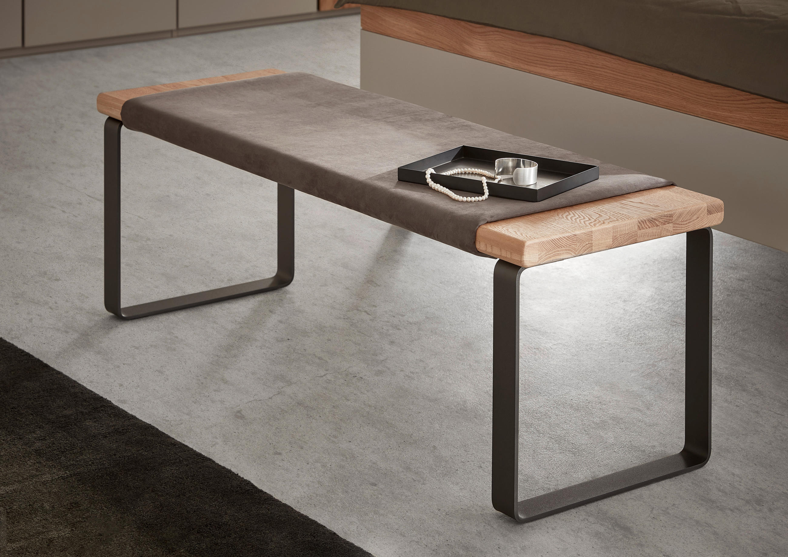 BETTBANK Wildeiche Wildeiche  - Wildeiche/Schwarz, Design, Holz/Metall (120/40/38cm) - Dieter Knoll