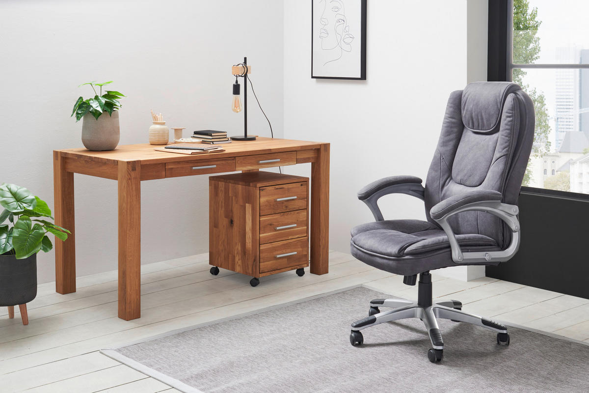 SCHREIBTISCH 140/70/76 cm  in Wildeiche  - Wildeiche/Alufarben, Natur, Holz/Kunststoff (140/70/76cm) - Linea Natura
