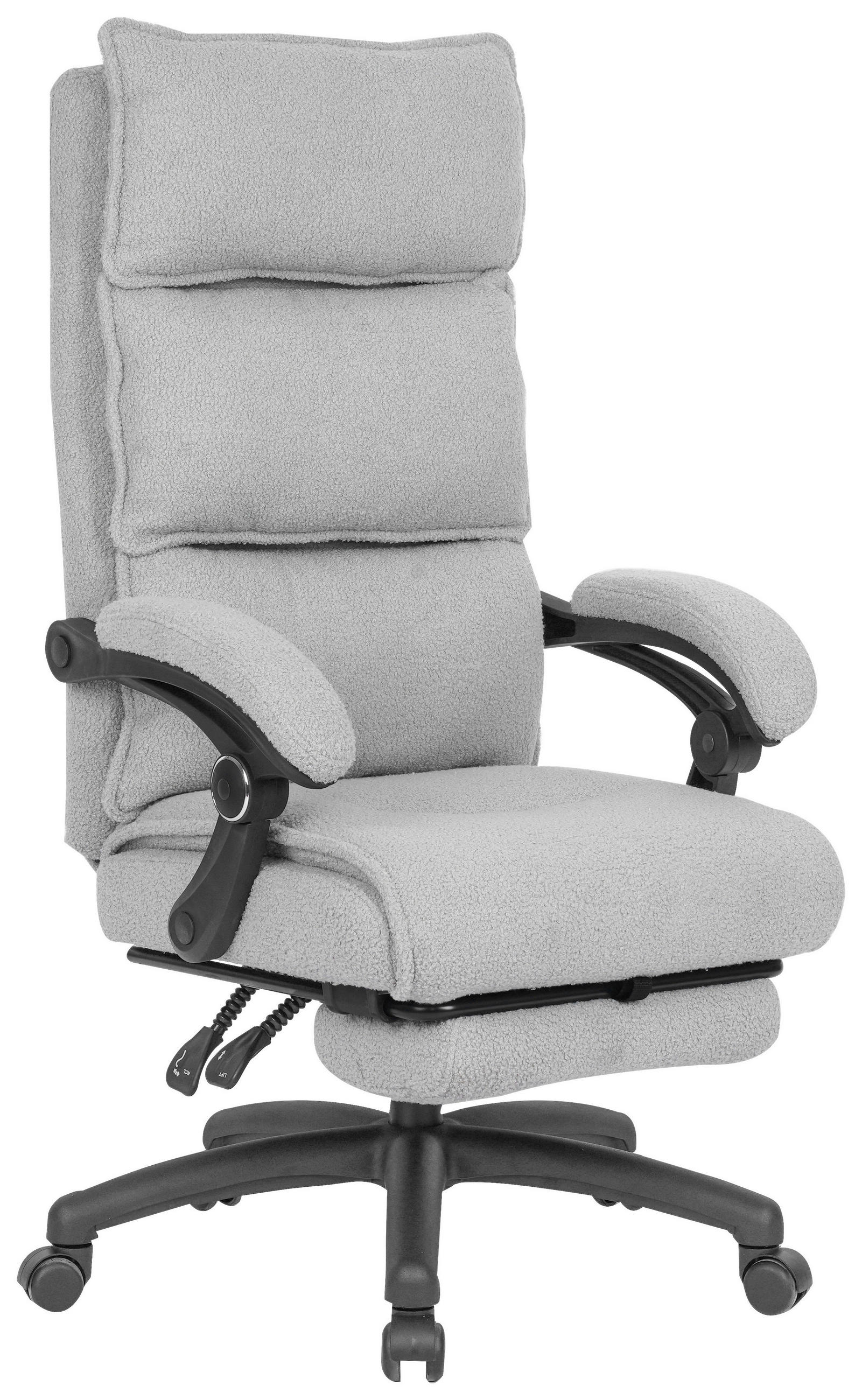 Scaun Directorial, material teddy, gri deschis - gri deschis/negru, Design, plastic/metal (64,5/112-120/65cm) - Carryhome