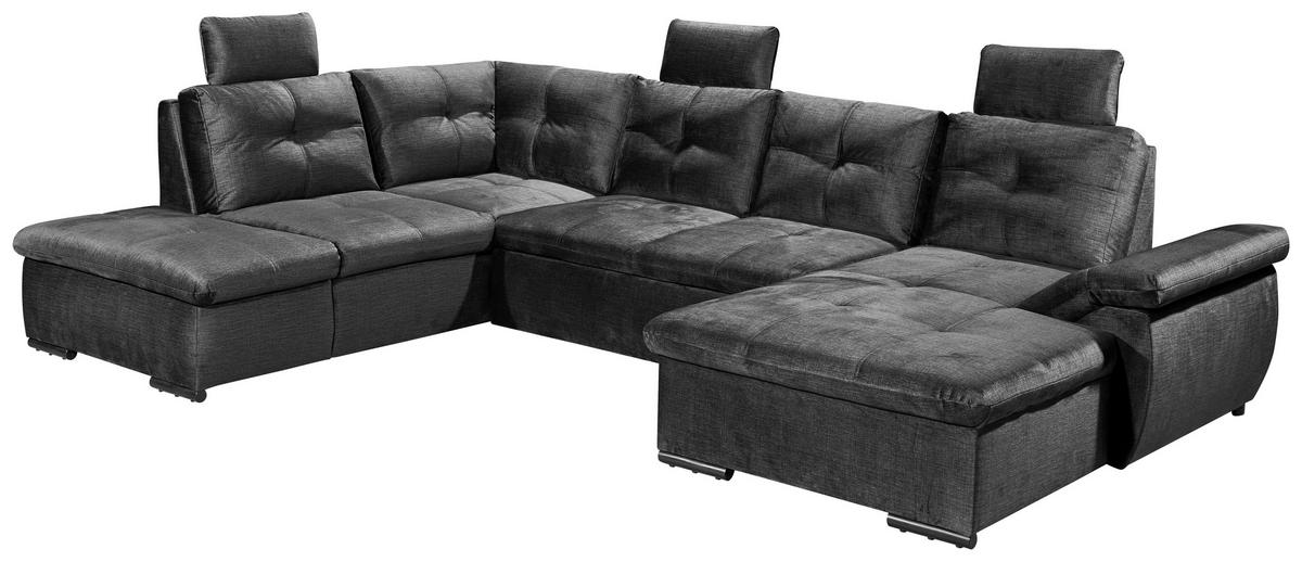 WOHNLANDSCHAFT Schwarz Mikrovelours  - Schwarz, KONVENTIONELL, Kunststoff/Textil (217/334/127cm) - Carryhome