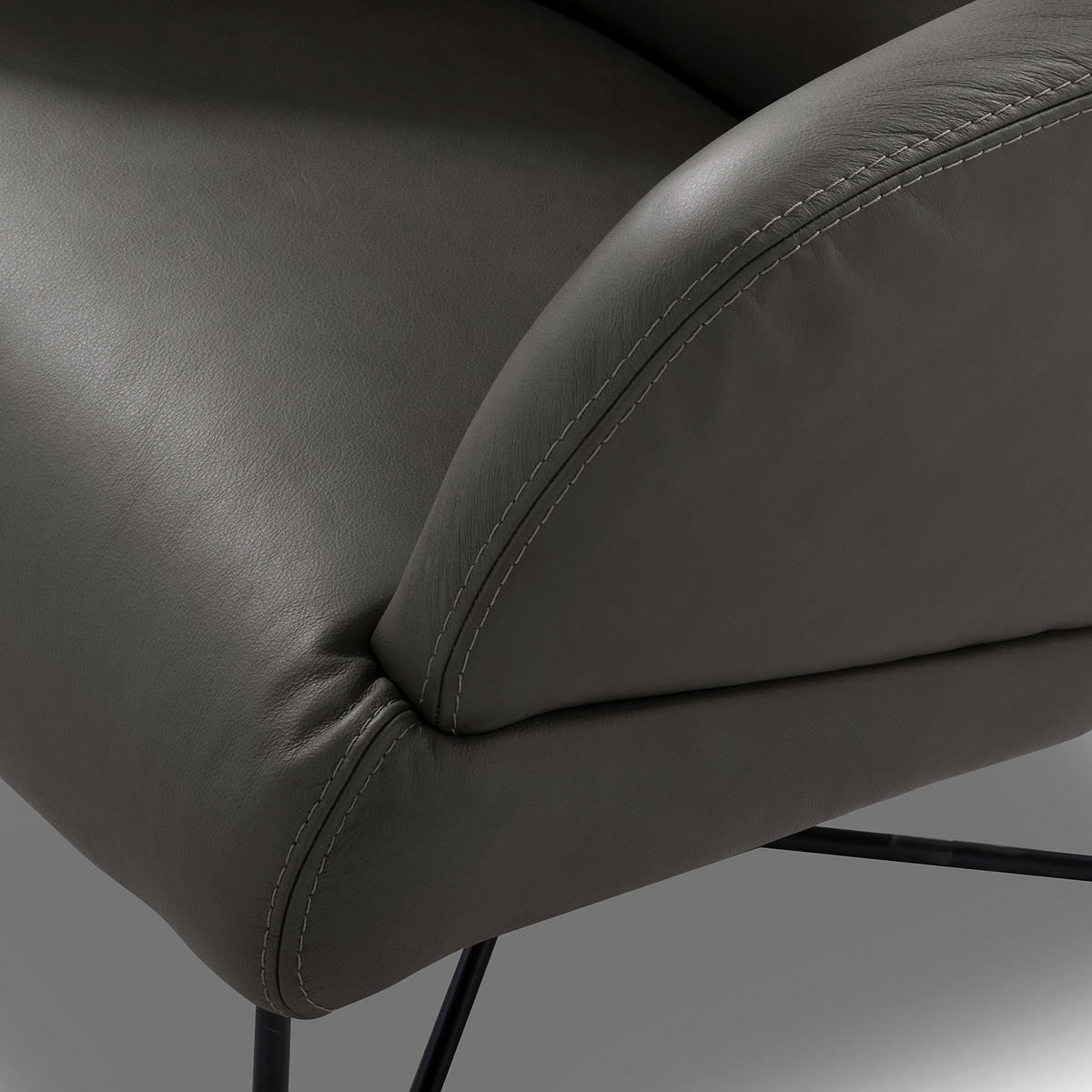 SESSEL in Echtleder Anthrazit  - Anthrazit/Schwarz, Design, Leder/Metall (67/87/74cm) - Livetastic