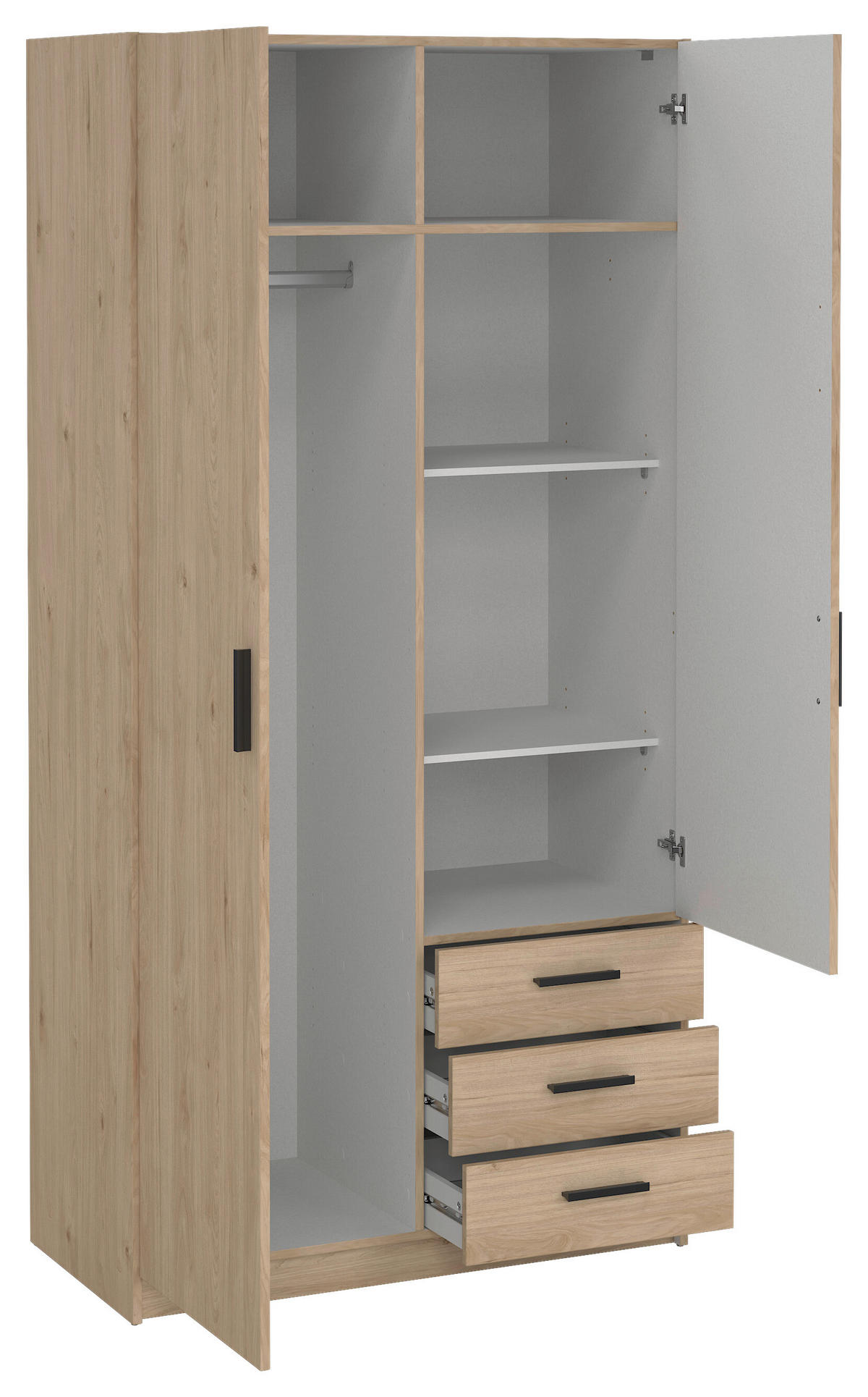KLEIDERSCHRANK in Eichefarben  - Eichefarben/Schwarz, Basics, Holzwerkstoff/Metall (98,5/200,4/49,8cm) - MID.YOU