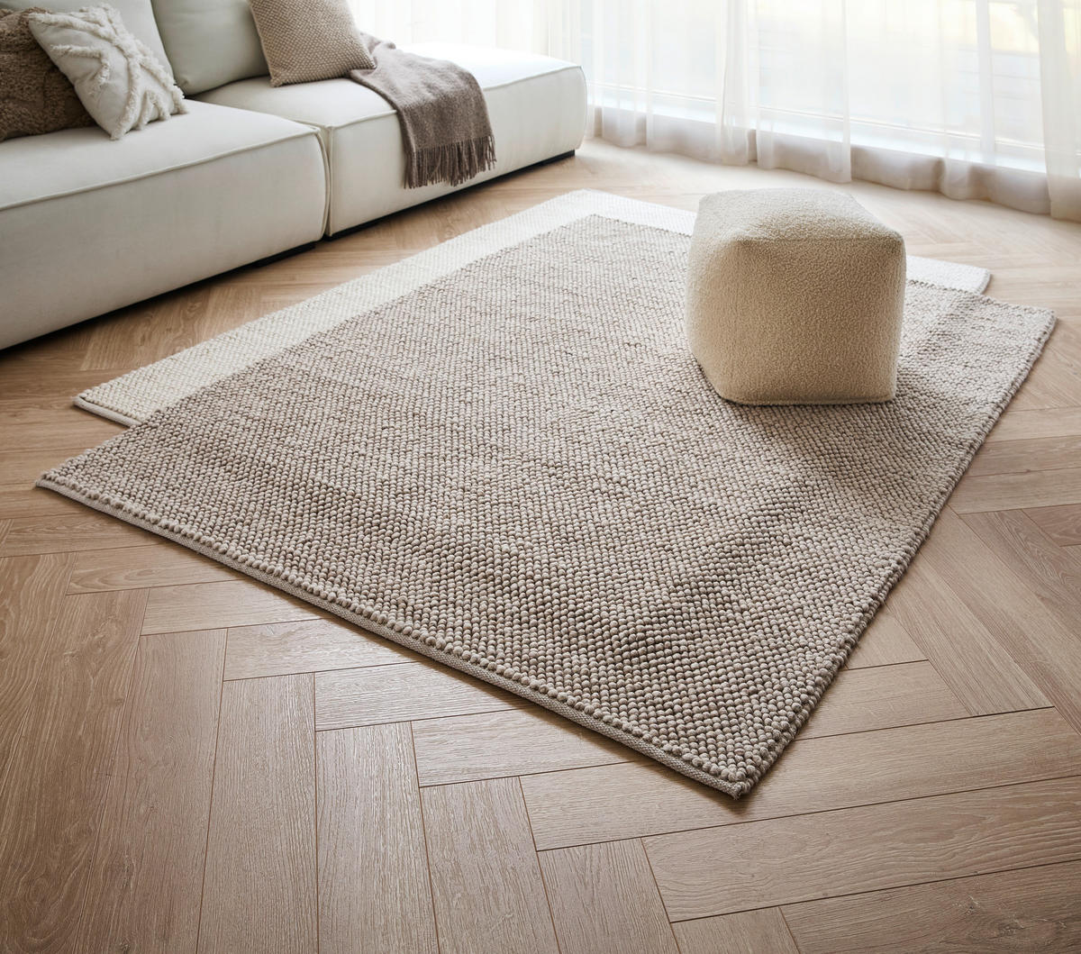 HANDVÄVD MATTA 160/230 cm Loop  - cremefärgad, Natur, textil (160/230cm) - Linea Natura