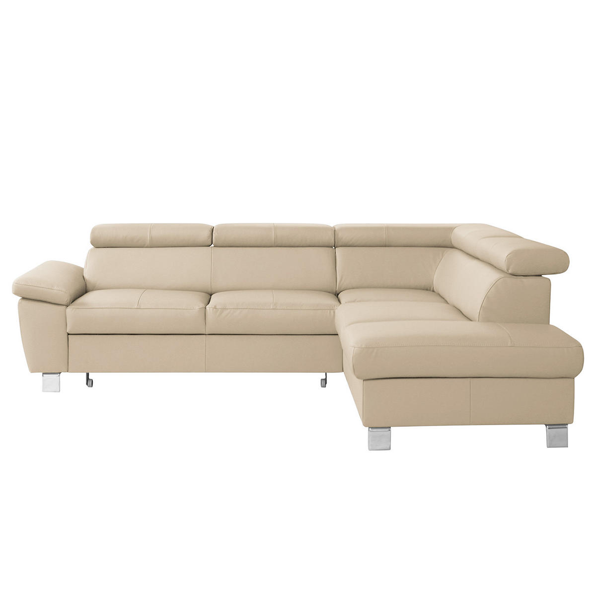 ECKSOFA Beige Echtleder Lederlook  - Chromfarben/Beige, Design, Leder/Textil (248/208cm) - Livetastic