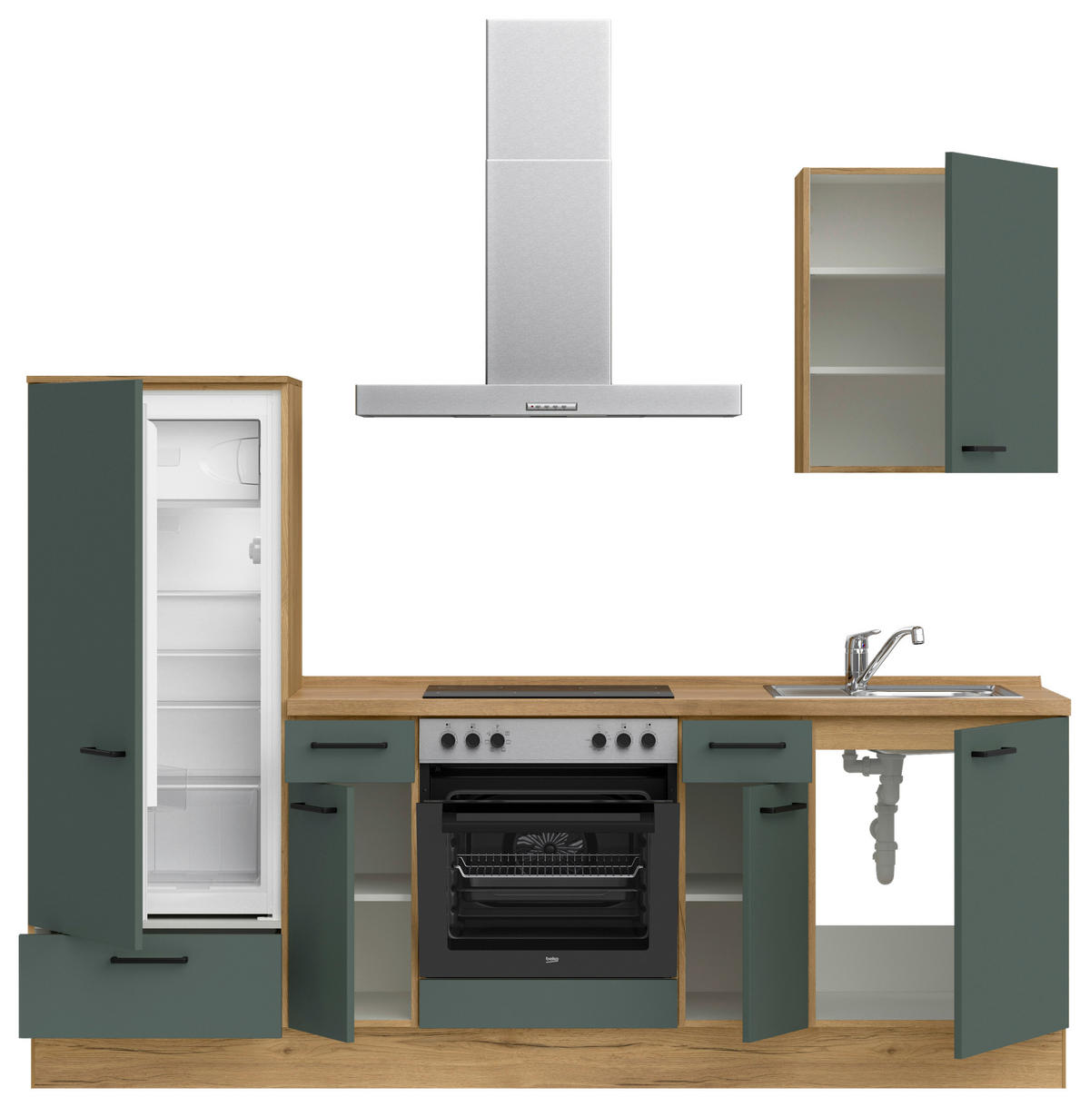 KÜCHENBLOCK Easytouch 240 cm  in Eichefarben, Dunkelgrün  - Dunkelgrün/Eichefarben, MODERN, Holzwerkstoff/Metall (240cm) - Nobilia