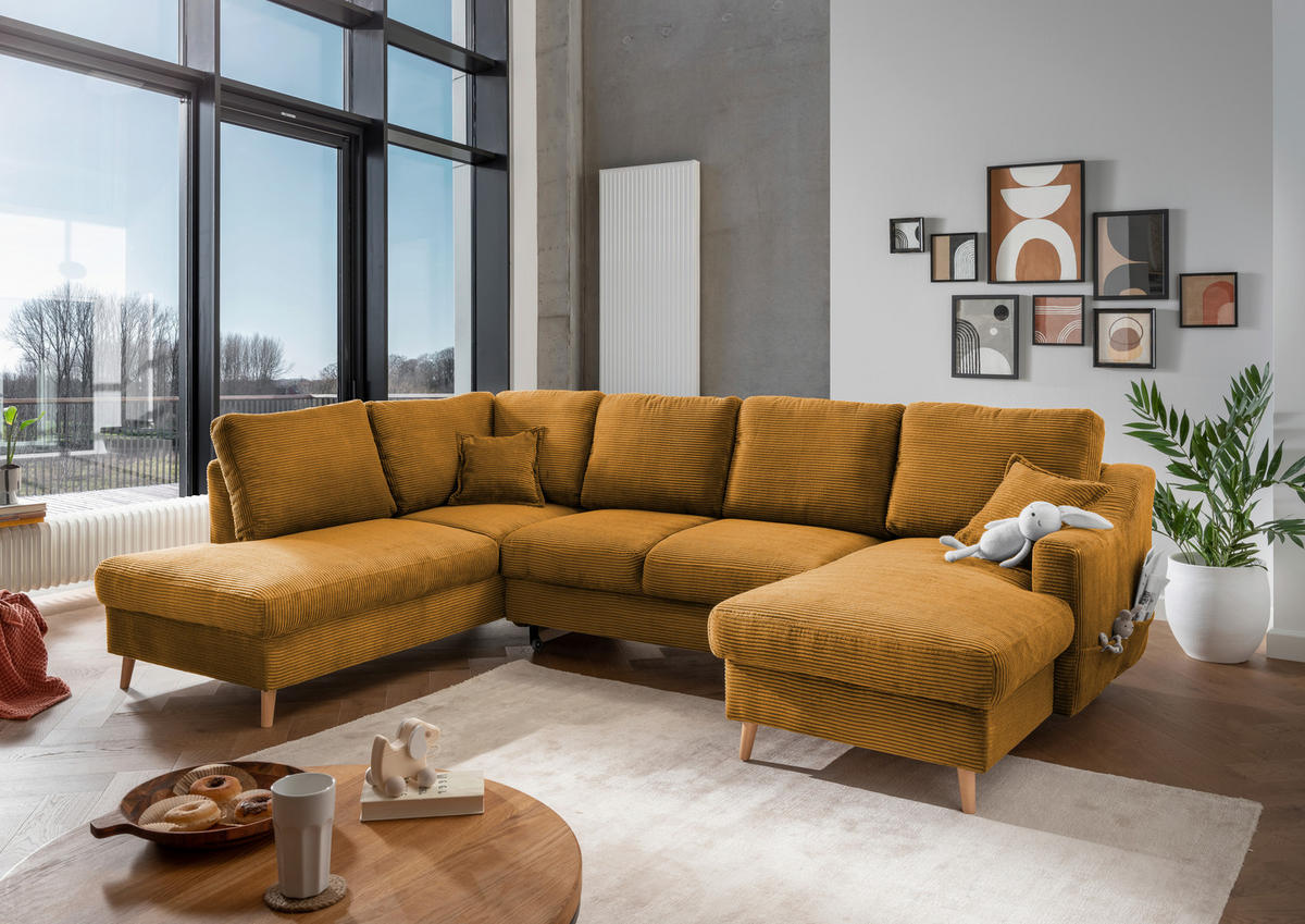 WOHNLANDSCHAFT in Cord Goldfarben  - Goldfarben/Naturfarben, Konventionell, Holz/Textil (200/301/150cm) - P & B