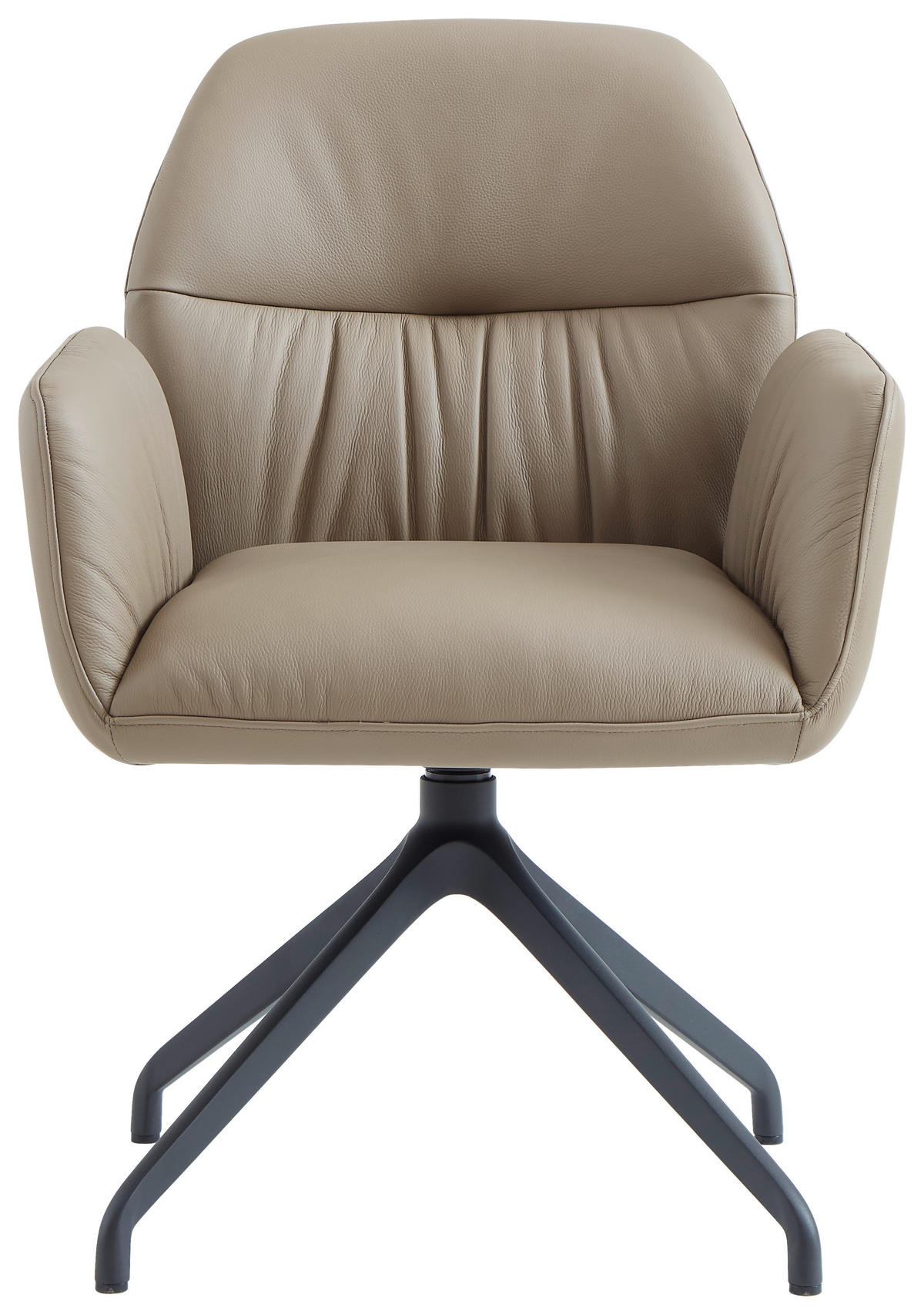 ARMLEHNSTUHL  Sitzfläche 360° drehbar, automatische Rückholfunktion  Echtleder  - Creme/Schwarz, Design, Leder/Metall (62/89/63cm) - Dieter Knoll