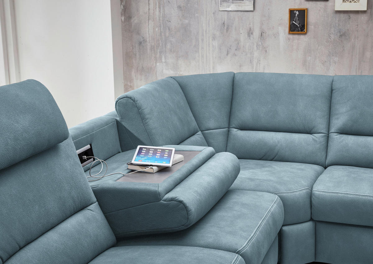SOFFA i mikrofiber ljusblå  - ljusblå/aluminiumfärg, Klassisk, metall/textil (262/335/173cm) - Beldomo System