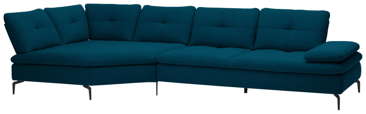 ECKSOFA in Flachgewebe Dunkelblau  - Schwarz/Dunkelblau, Design, Textil/Metall (157/344cm) - Chilliano