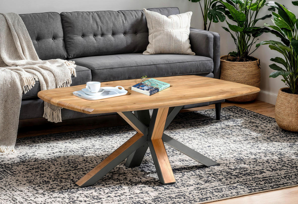 COUCHTISCH Akazie Hartholz 110/70/45 cm bootsförmig Schwarz, Akaziefarben  - Schwarz/Akaziefarben, Design, Holz/Metall (110/70/45cm) - Livetastic