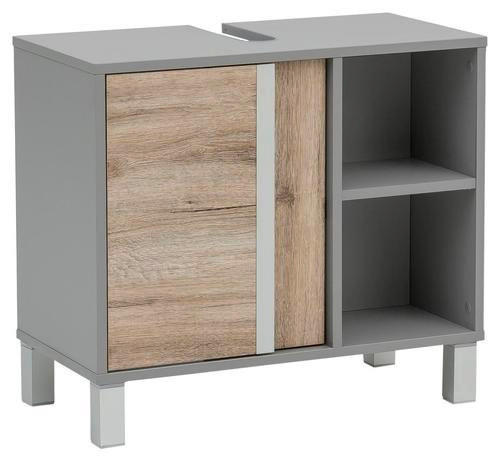 WASCHBECKENUNTERSCHRANK 65,5/58,5/33,5 cm - Eichefarben/Silberfarben, KONVENTIONELL, Holzwerkstoff/Metall (65,5/58,5/33,5cm) - Stylife