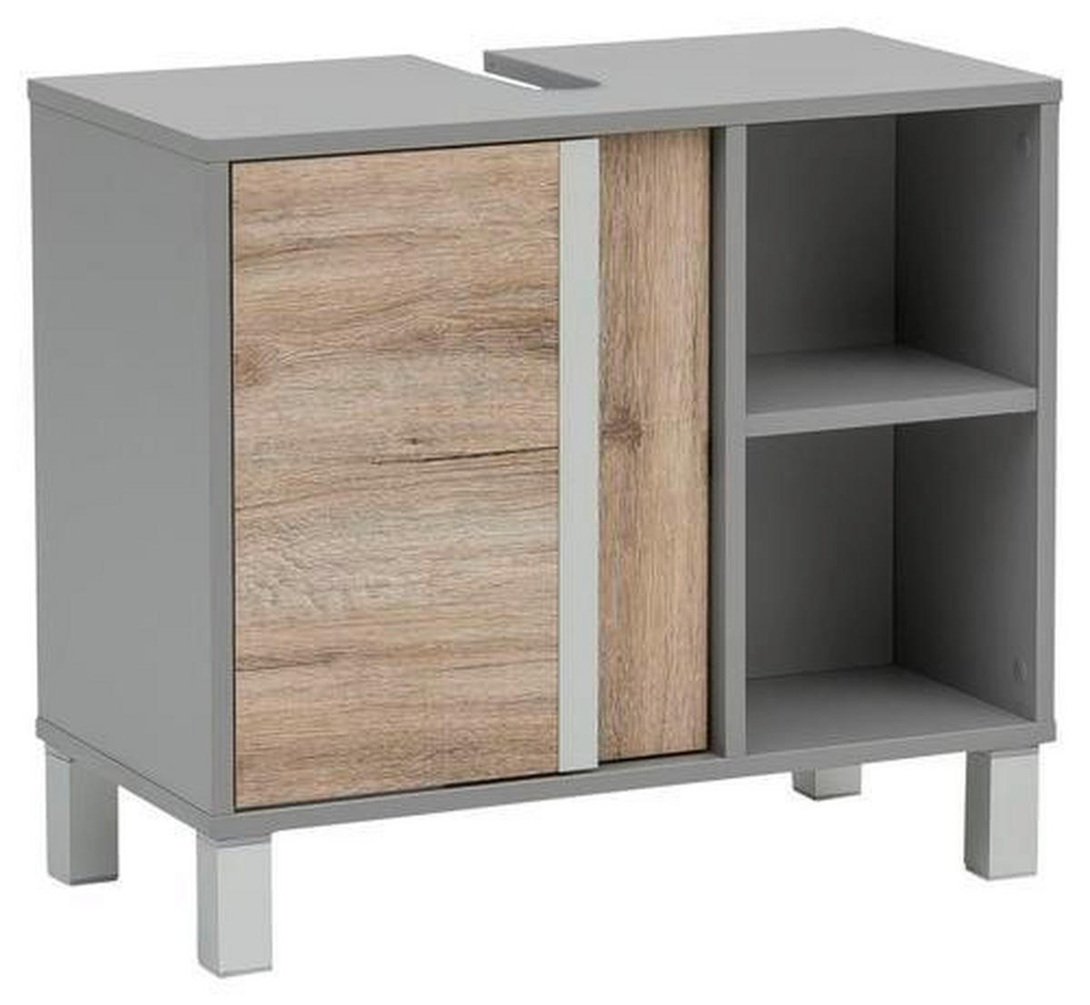 WASCHBECKENUNTERSCHRANK 65,5/58,5/33,5 cm  - Eichefarben/Silberfarben, KONVENTIONELL, Holzwerkstoff/Metall (65,5/58,5/33,5cm) - Stylife