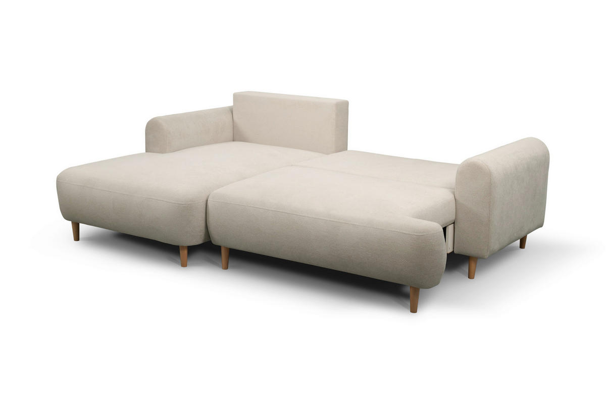 ECKSOFA VIRA Beige Struktur Rückenkissen, Bettkasten, Liegefläche im Originalstoff  - Beige/Naturfarben, Design, Holz/Textil (150/230cm) - MID.YOU