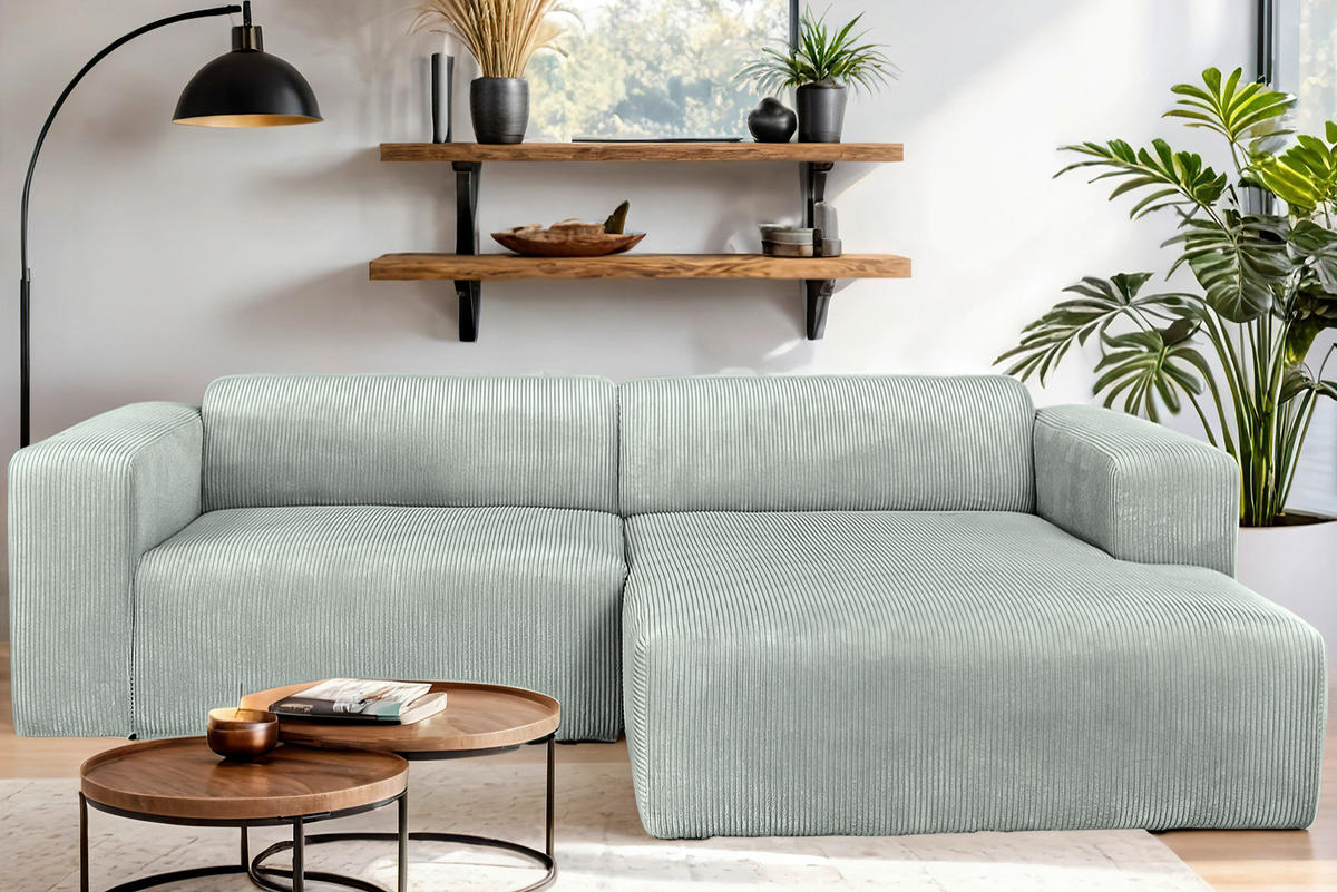 ECKSOFA BASMA in Cord Grau  298/175 cm  - Schwarz/Grau, Design, Kunststoff/Textil (298/175cm) - P & B