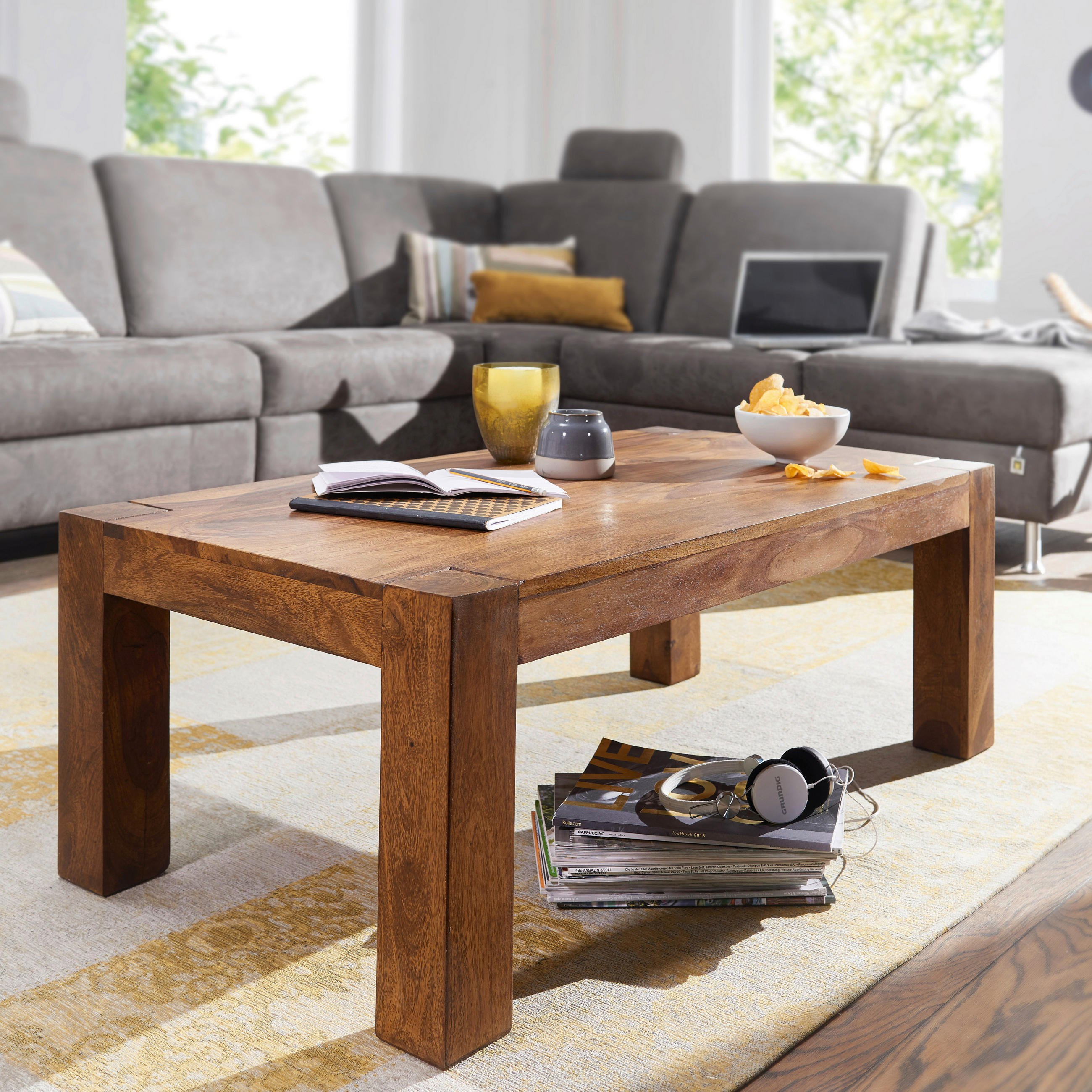 COUCHTISCH Sheesham massiv 110/60/40 cm rechteckig Sheeshamfarben  - Sheeshamfarben, Design, Holz (110/60/40cm) - MID.YOU