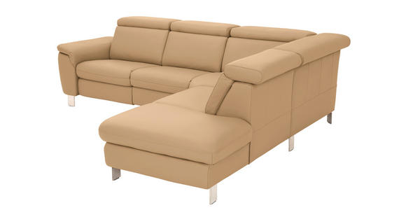 ECKSOFA in Echtleder Honig  - Alufarben/Honig, Design, Leder/Metall (271/242cm) - Cantus