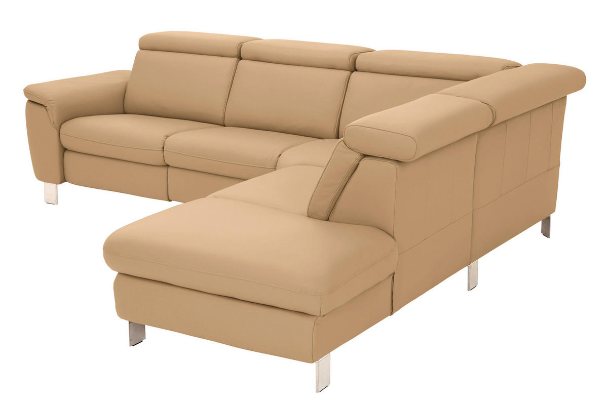 ECKSOFA in Echtleder Honig  - Alufarben/Honig, Design, Leder/Metall (271/239cm) - Cantus