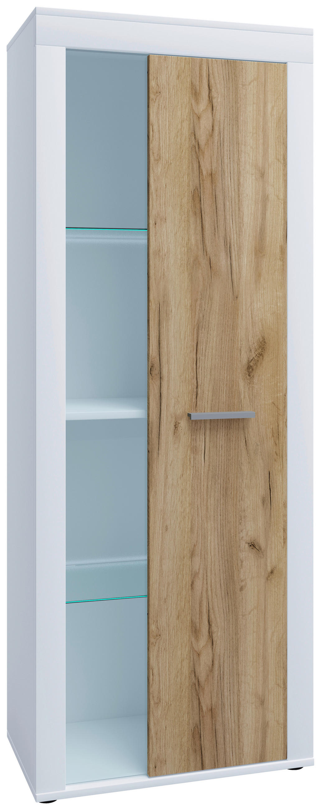 VITRINE in Weiß, Honigeiche  - Honigeiche/Silberfarben, Design, Glas/Holzwerkstoff (60/159/35cm) - MID.YOU