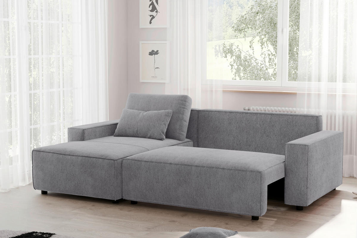 ECKSCHLAFSOFA  mit Rücken echt Chenille Graubraun  - Graubraun/Schwarz, MODERN, Kunststoff/Textil (154/247cm) - Livetastic