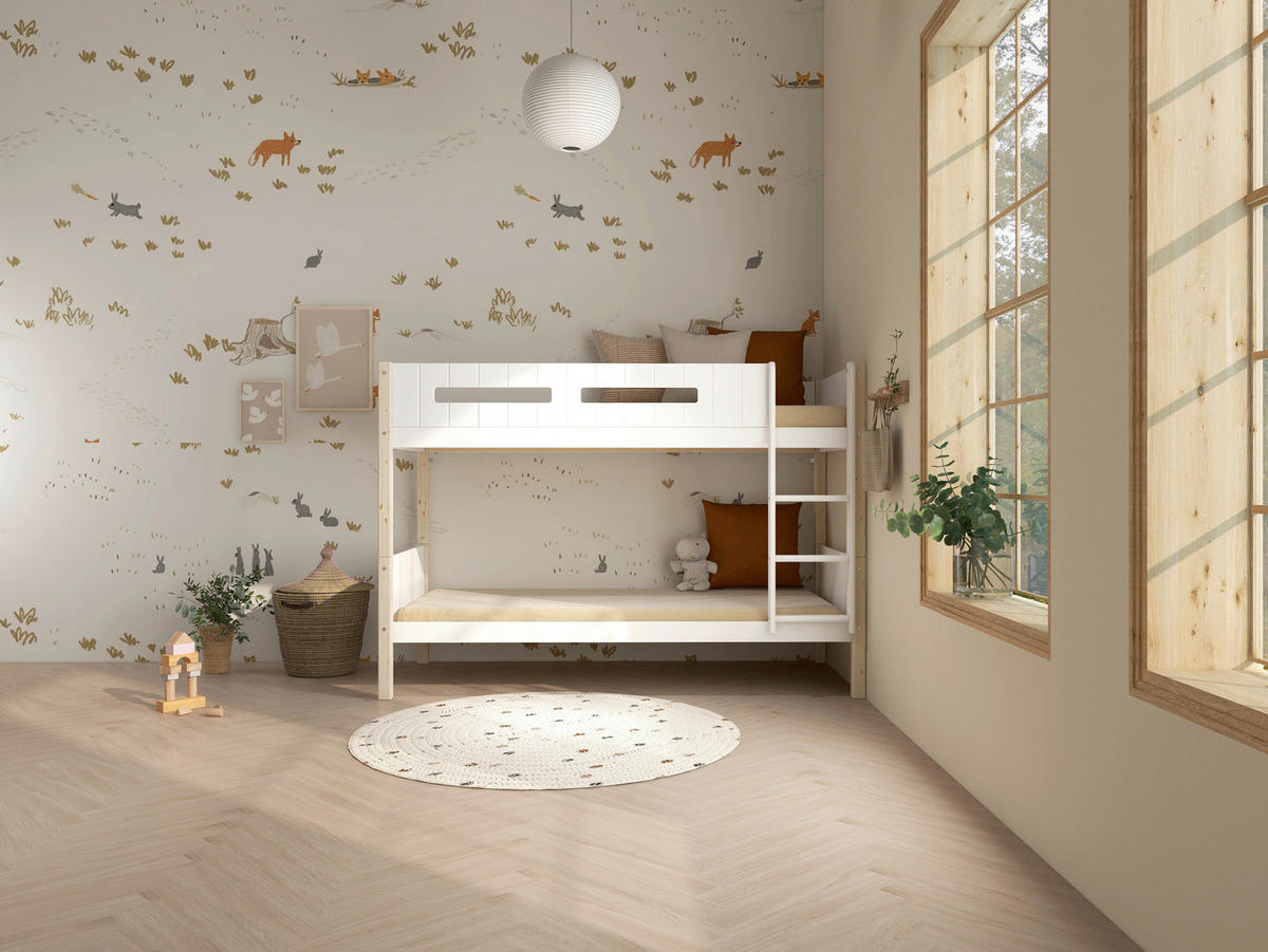 ETAGENBETT 90/200 cm,  in Absturzsicherung, Leiter, Lattenrost, Rollroste  - Naturfarben/Weiß, MODERN, Holz (90/200cm) - Chameo