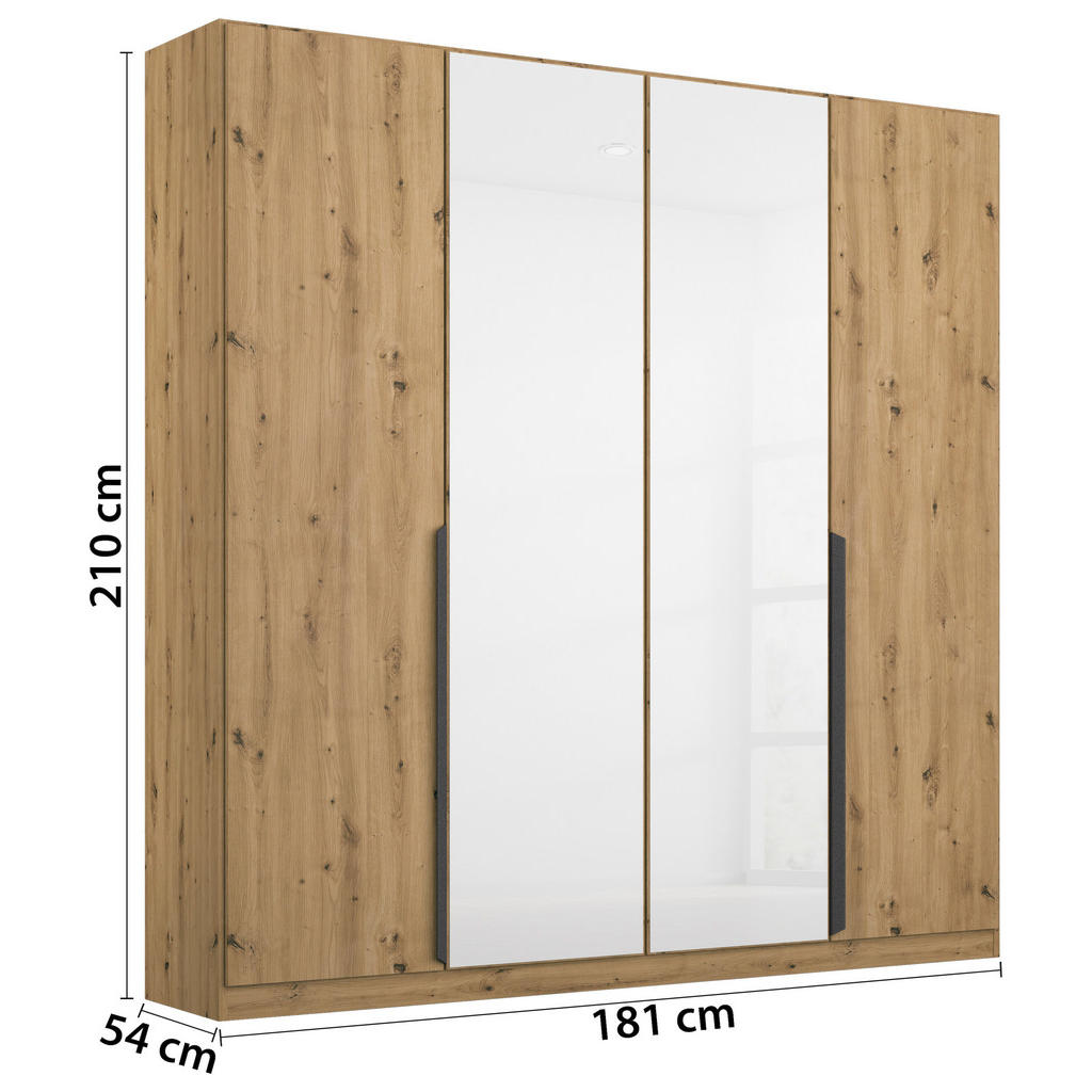 Thumbnail - Rauch Möbel Drehtürenschrank, Weiß, Eiche Artisan, Holzwerkstoff, 2 Fächer, 181x210x54 cm, Blauer Engel, Goldenes M, Mad...