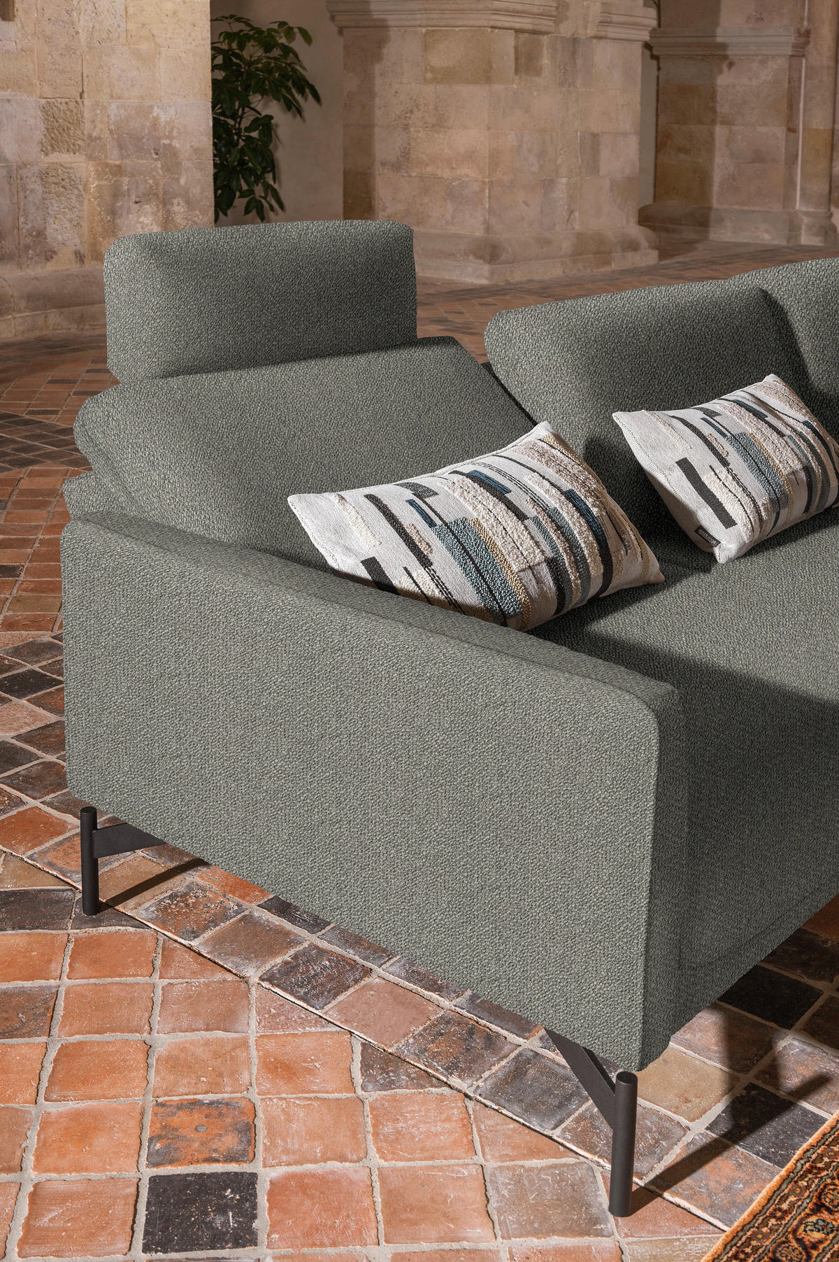 ECKSOFA in Flachgewebe, Struktur Graubraun  - Anthrazit/Graubraun, Design, Textil/Metall (254/230cm) - Johann Jakob