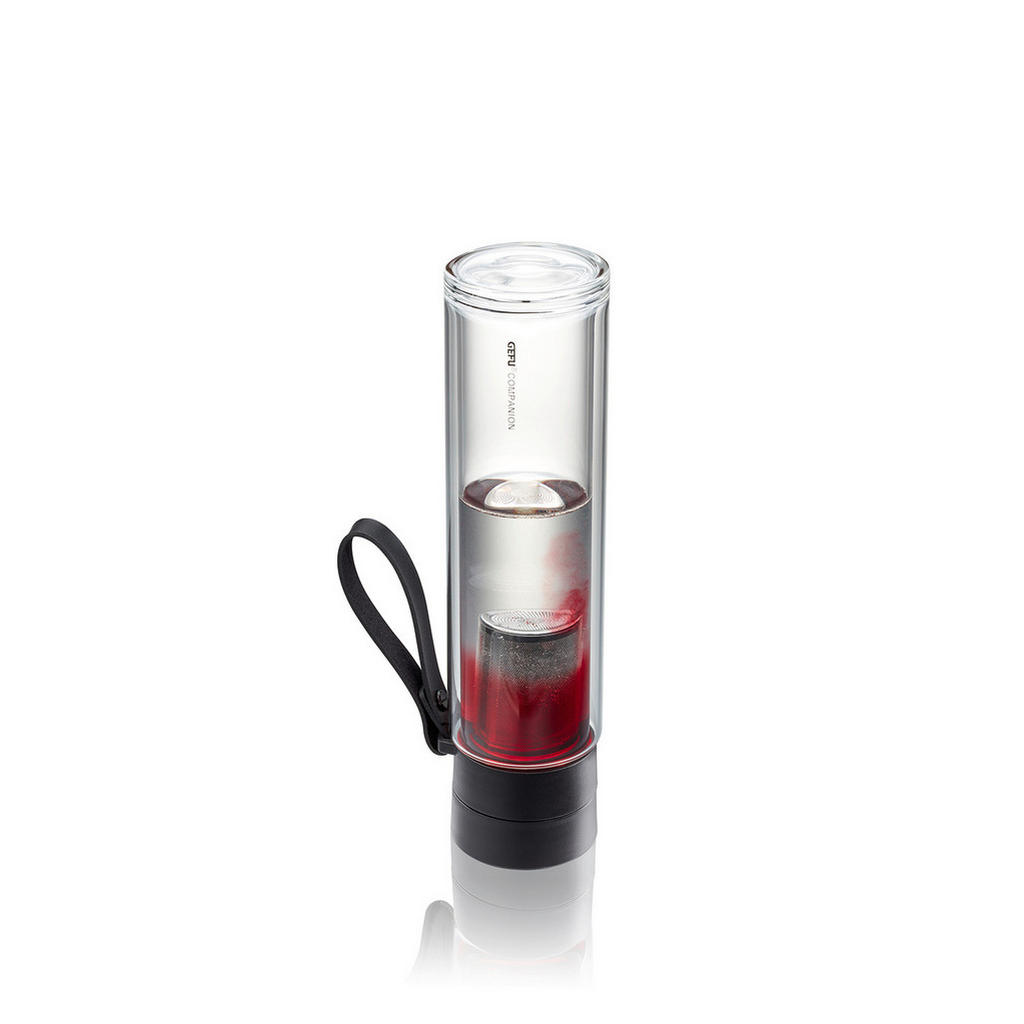 Thumbnail - Gefu Trinkflasche Companion, Grau, Schwarz, Edelstahl, Glas, Textil, 0,450 L, 8x8x28 cm, doppelwandig, Tragegriff, 100% ...