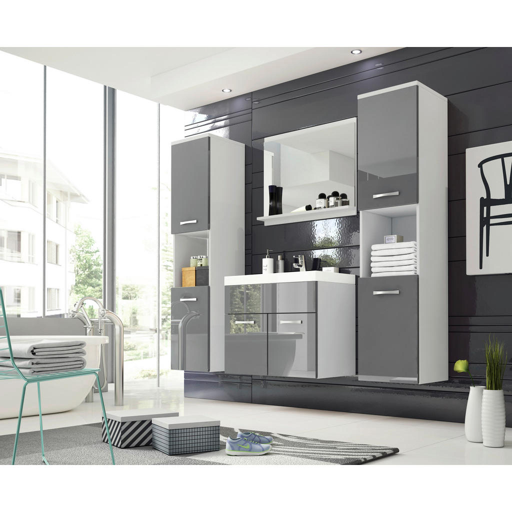 Badmöbel-set Bxhxt:140x133x35cm Montreal Xl Weiß Matt/grau