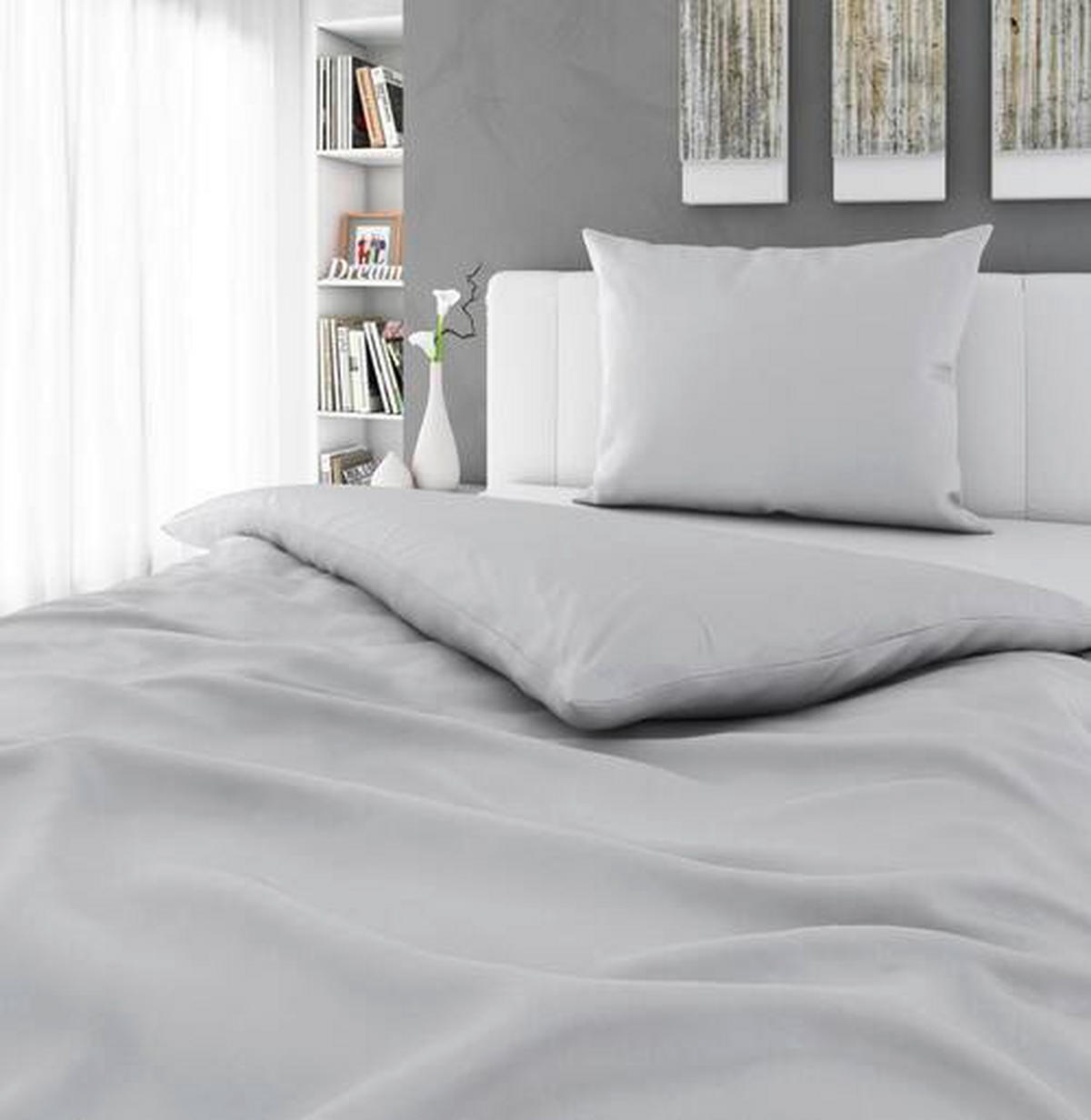 POSTELJNINA Uni 140/220 cm saten srebrne barve  - srebrne barve, Basics, tekstil (140/220cm) - Novel