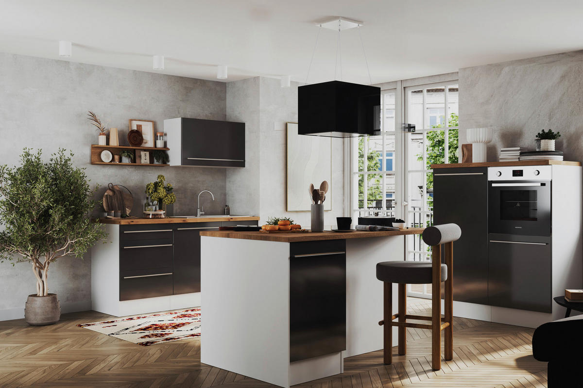 MODULKÖK 290-150 cm   i grå högglans  - stålfärgad/vit, Design, trämaterial/plast (290-150cm) - Respekta
