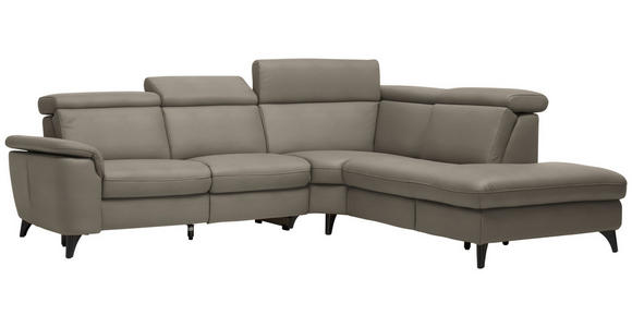 ECKSOFA in Echtleder Graubraun  - Graubraun/Schwarz, Design, Leder/Metall (285/239cm) - Cantus