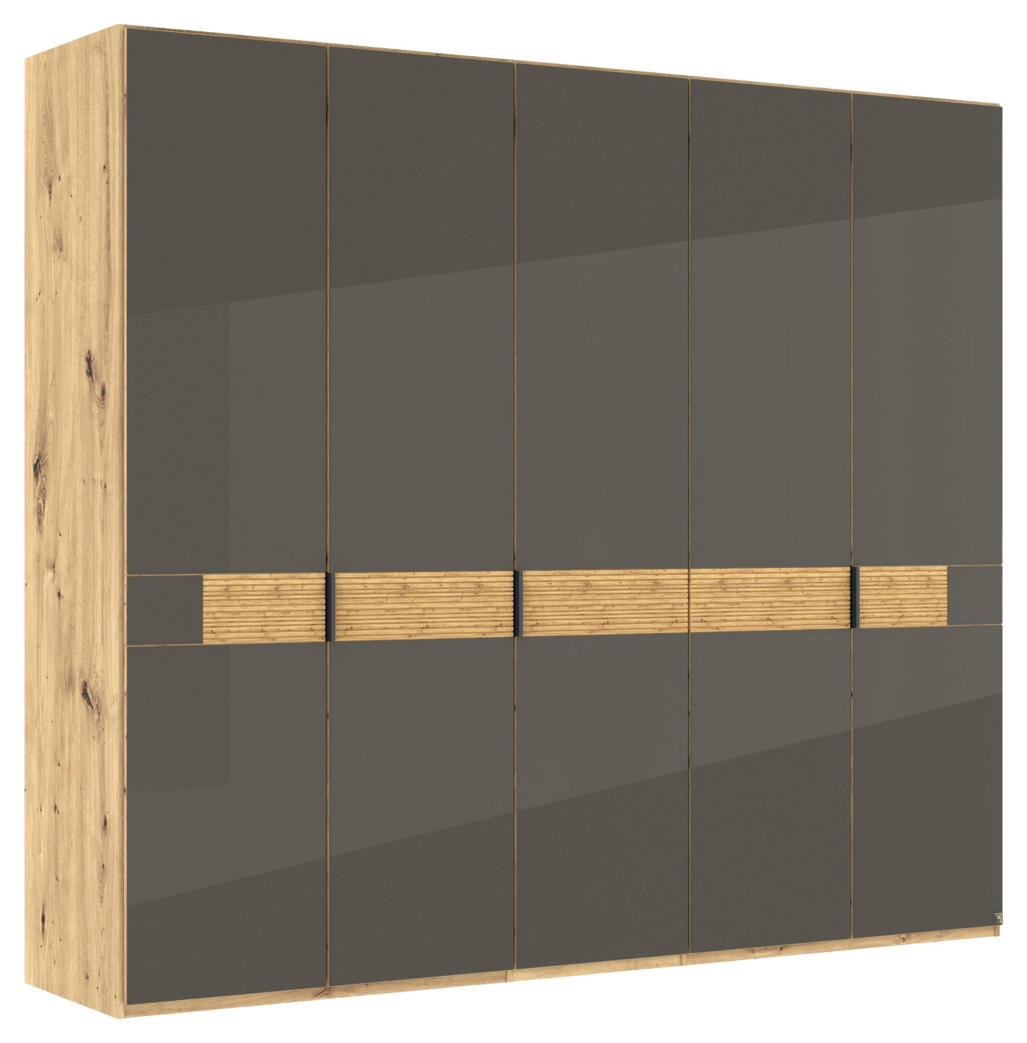 DREHTÜRENSCHRANK 250/216/58 cm,  in Braun, Eiche Bianco, 5 Tür(en)  - Schieferfarben/Eiche Bianco, Design, Glas/Holz (250/216/58cm) - Musterring
